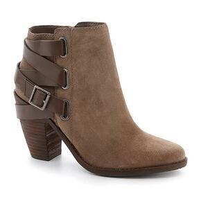 Dolce Vita Brown Suede Stacked Heel Ankle Booties Leather Straps Size 7.5